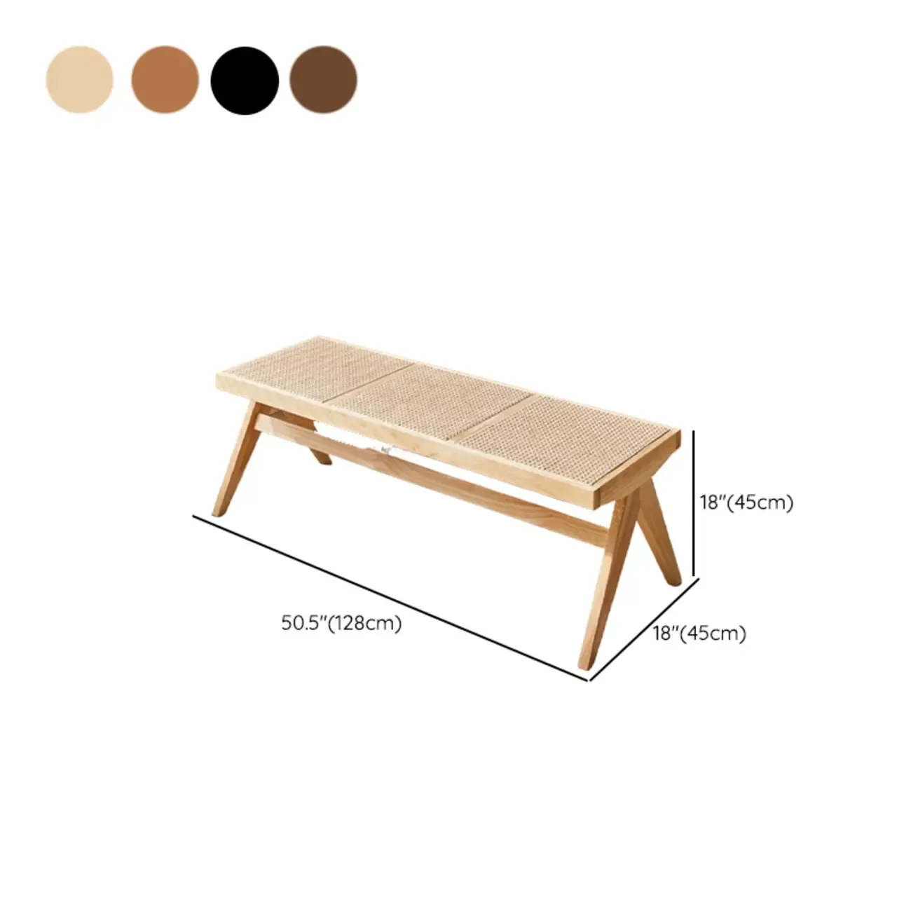 Elegant Rattan Top Finish Wooden Rectangular Cherry Benches Image - 26