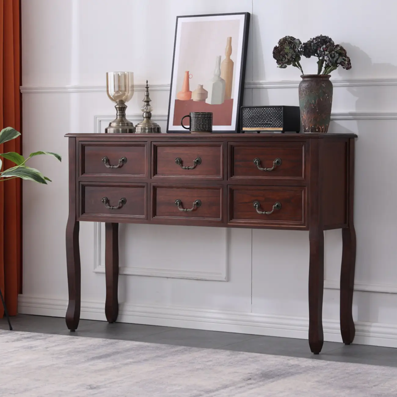 Rectangular Dark Walnut Wood Storage Console Table Image - 2 | homeyfad