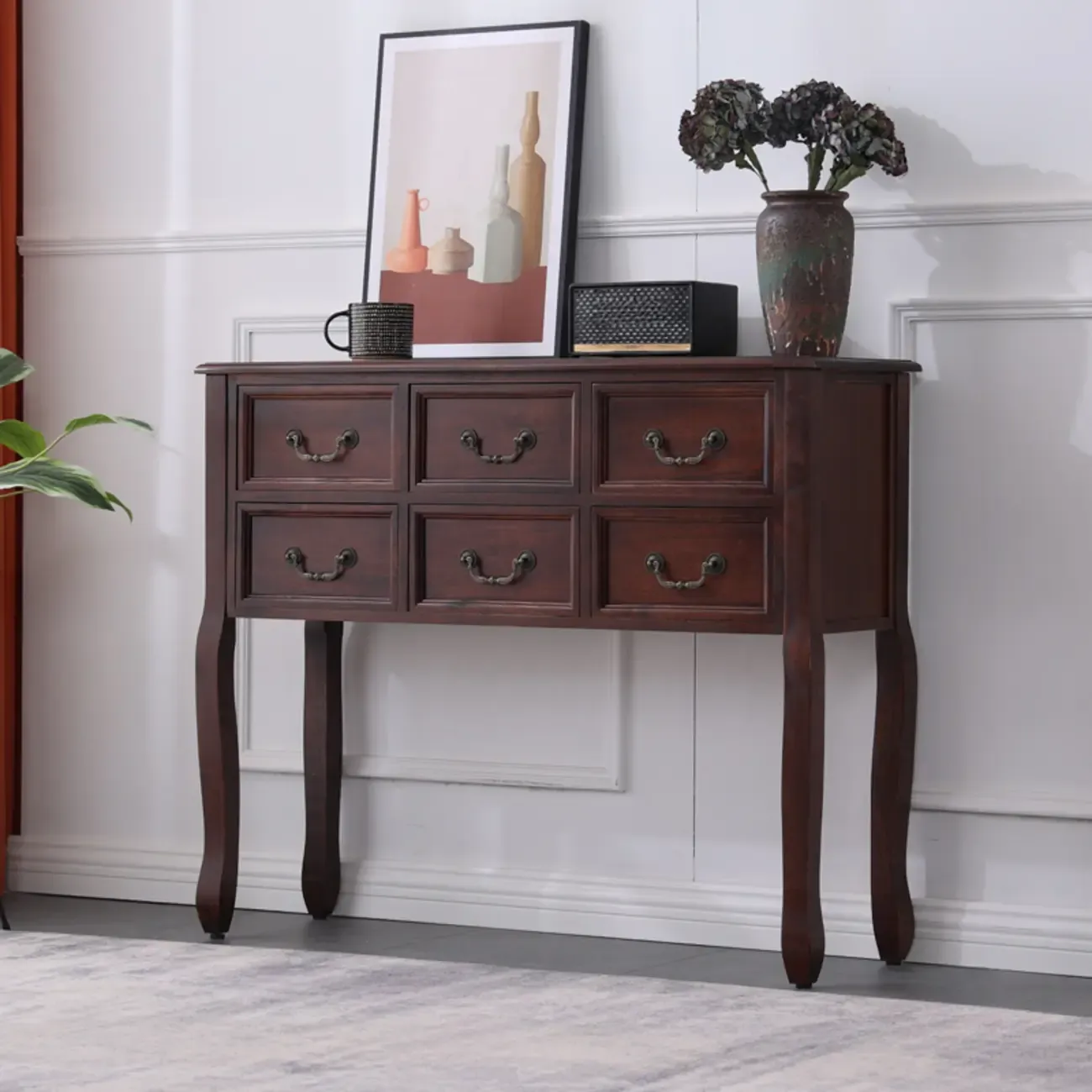 Rectangular Dark Walnut Wood Storage Console Table Image - 3
