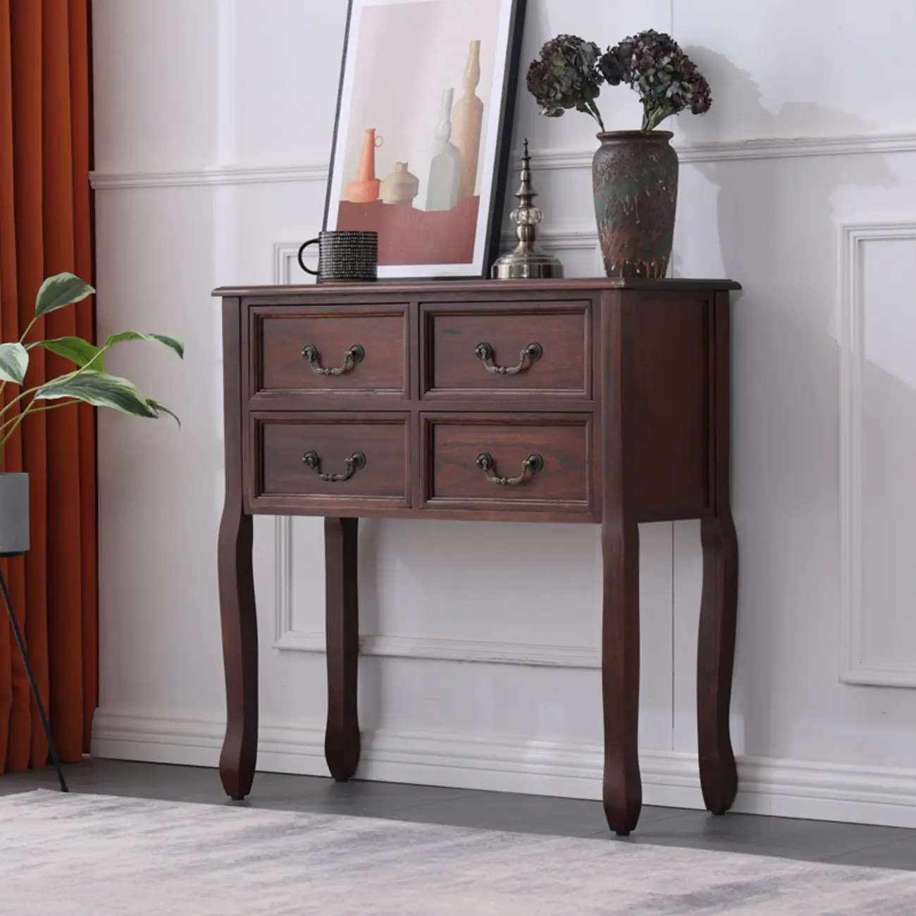 Rectangular Dark Walnut Wood Storage Console Table Image - 5 | homeyfad