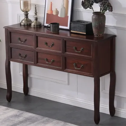 Rectangular Dark Walnut Wood Storage Console Table Image - 6
