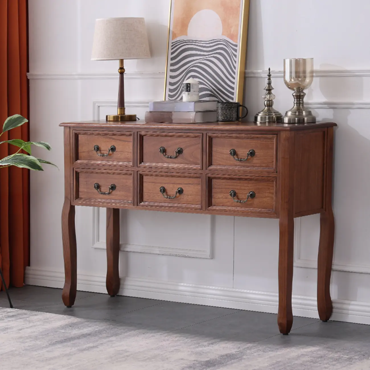 Rectangular Dark Walnut Wood Storage Console Table Image - 7 | homeyfad