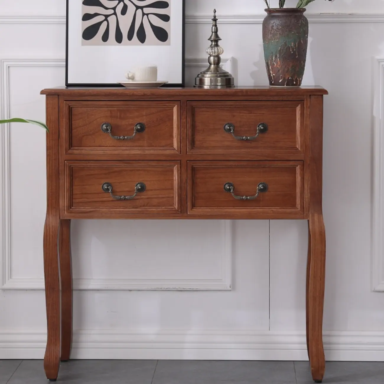 Rectangular Dark Walnut Wood Storage Console Table Image - 8 | homeyfad
