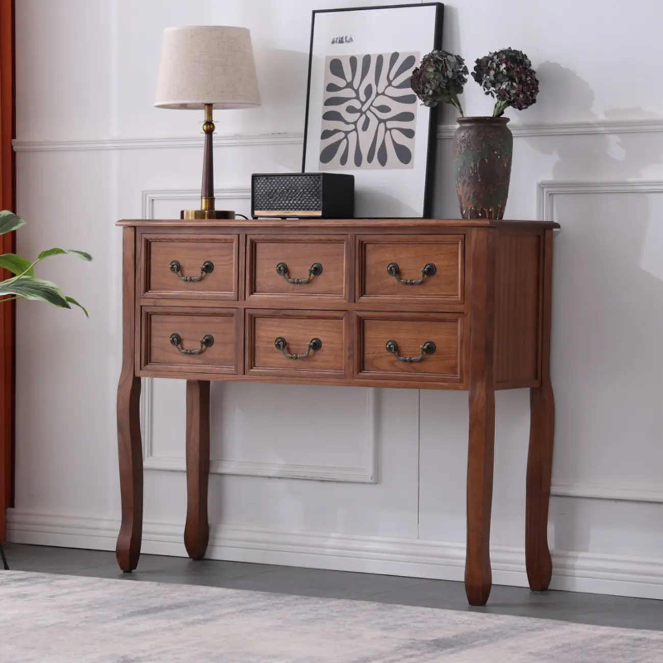 Rectangular Dark Walnut Wood Storage Console Table Image - 9 | homeyfad