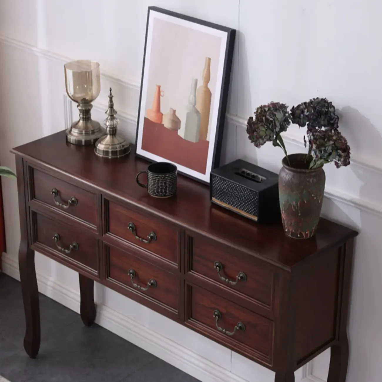 Rectangular Dark Walnut Wood Storage Console Table Image - 10