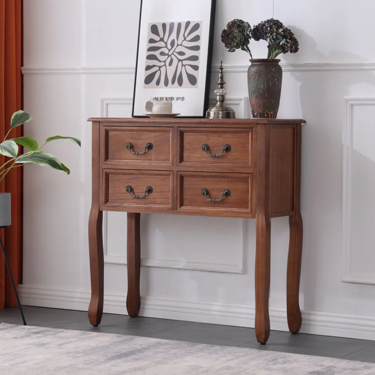 Rectangular Dark Walnut Wood Storage Console Table Image - 11 | homeyfad