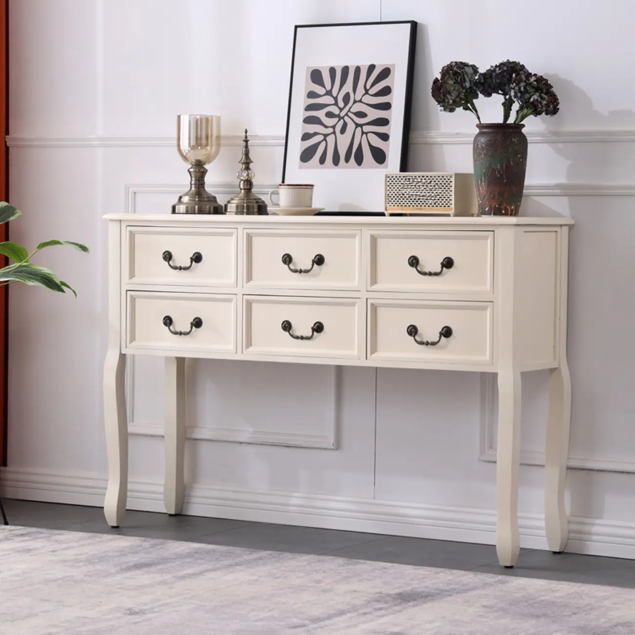 Rectangular Dark Walnut Wood Storage Console Table Image - 13 | homeyfad