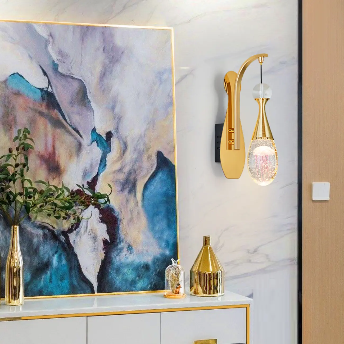 Modern Brass Wall Sconce with Glass Shade for Living Room Image - 5 | homeyfad