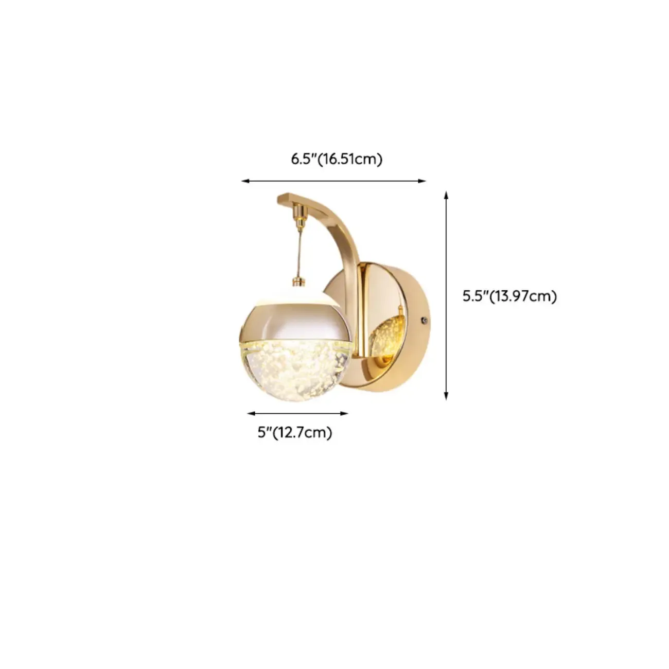 Modern Brass Wall Sconce with Glass Shade for Living Room #size