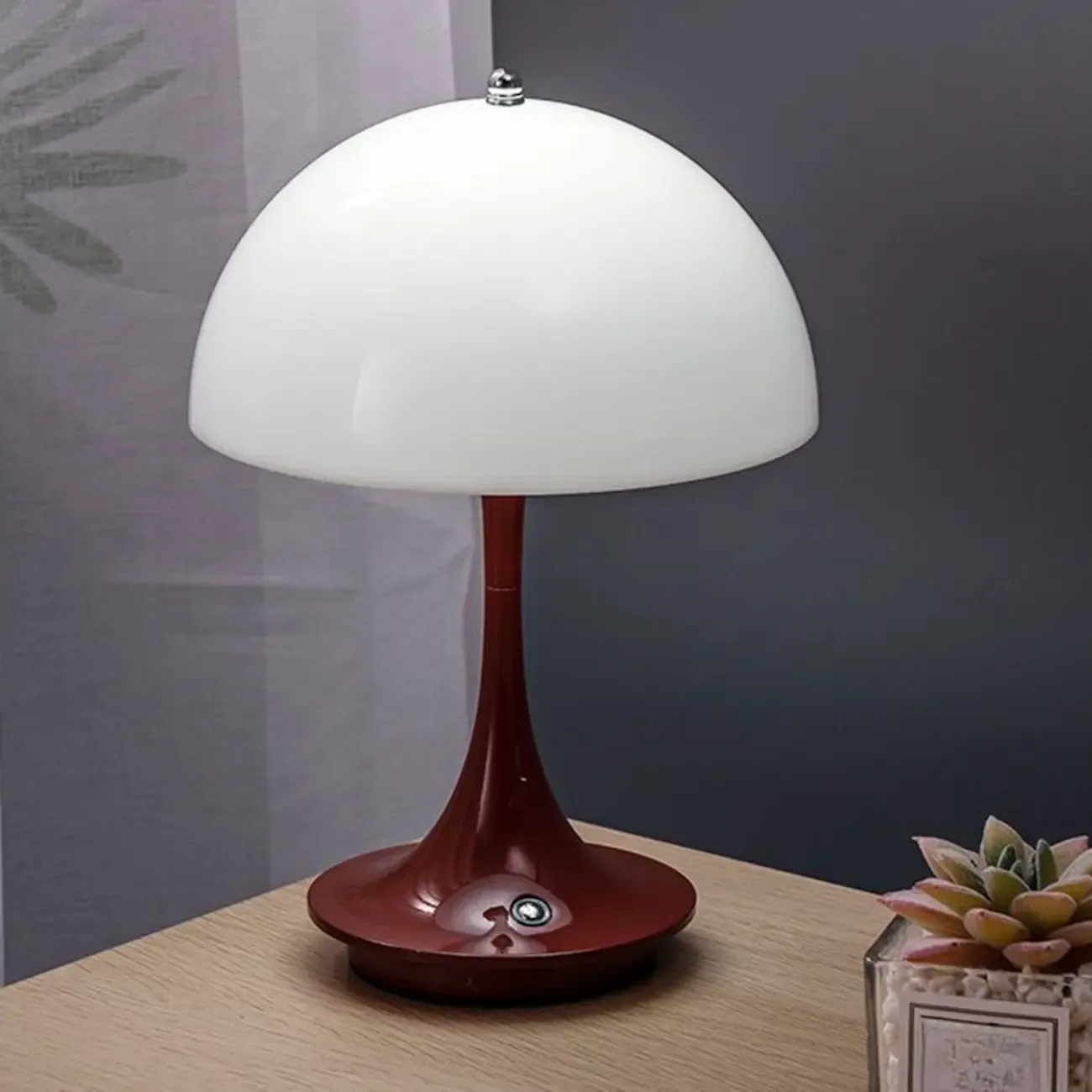 Art Deco White LED Dome Acrylic Shade Cordless Table Lamp Image - 3