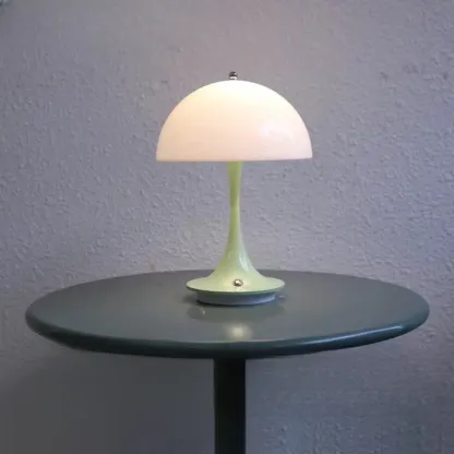 Art Deco White LED Dome Acrylic Shade Cordless Table Lamp Image - 6