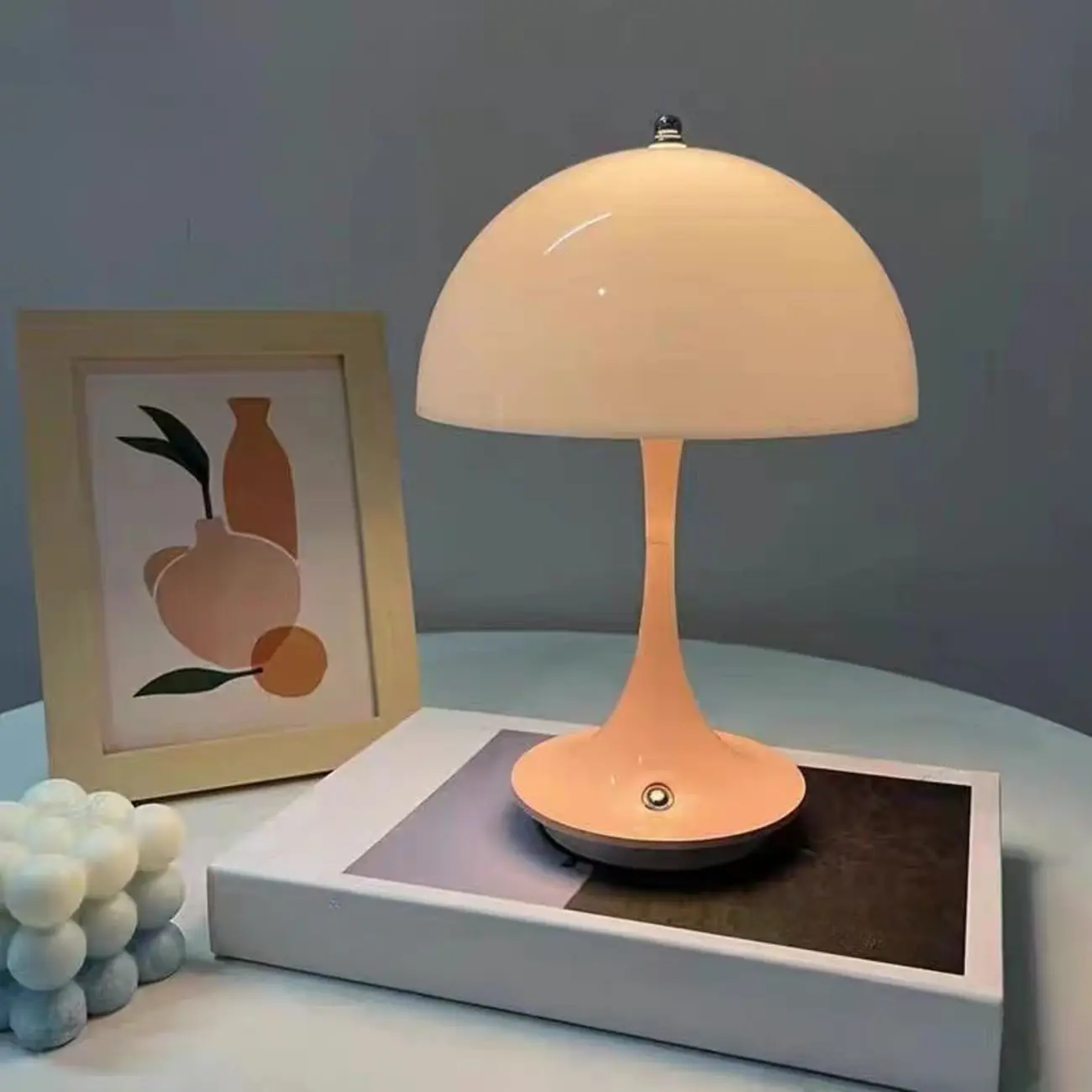 Art Deco White LED Dome Acrylic Shade Cordless Table Lamp Image - 2 | homeyfad