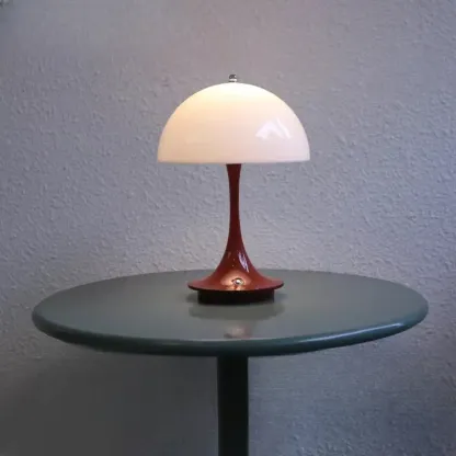 Art Deco White LED Dome Acrylic Shade Cordless Table Lamp Image - 7