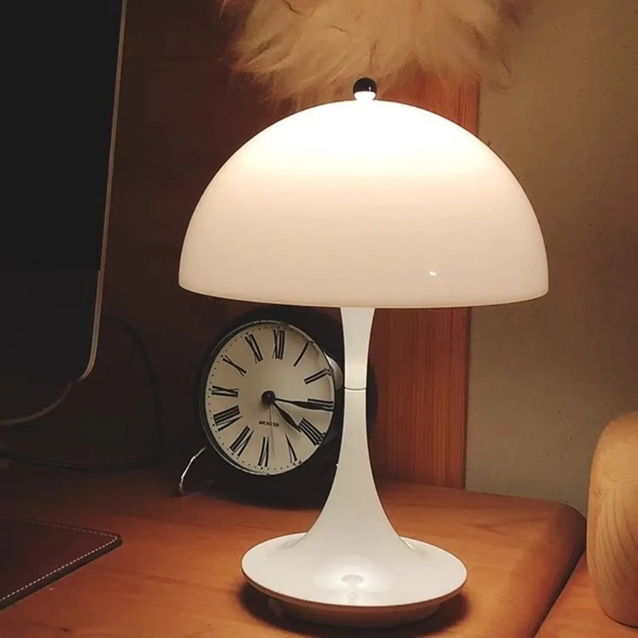 Art Deco White LED Dome Acrylic Shade Cordless Table Lamp Image - 8