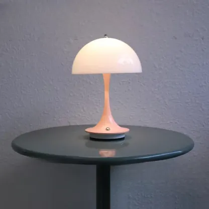 Art Deco White LED Dome Acrylic Shade Cordless Table Lamp Image - 12