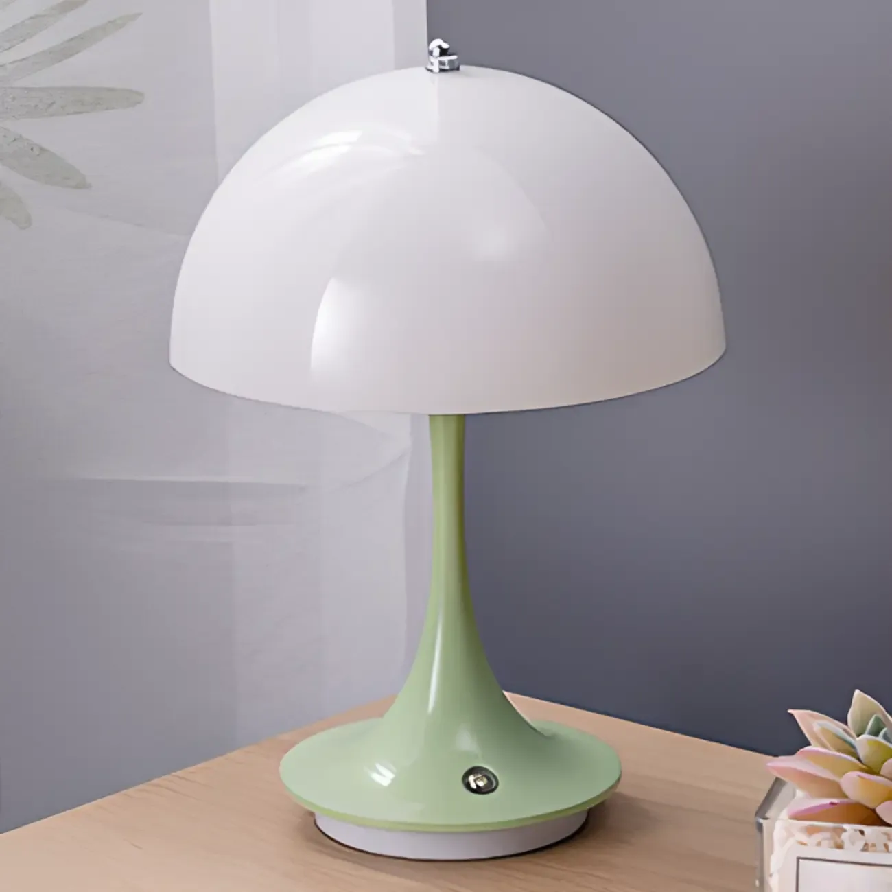 Art Deco White LED Dome Acrylic Shade Cordless Table Lamp Image - 10