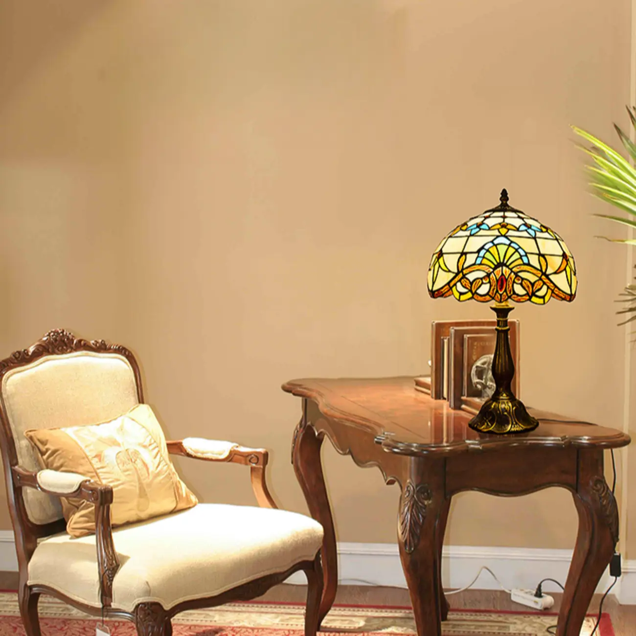 Elegant Tiffany Glass Dome Bronze Bedroom Lamp Image - 6 | homeyfad