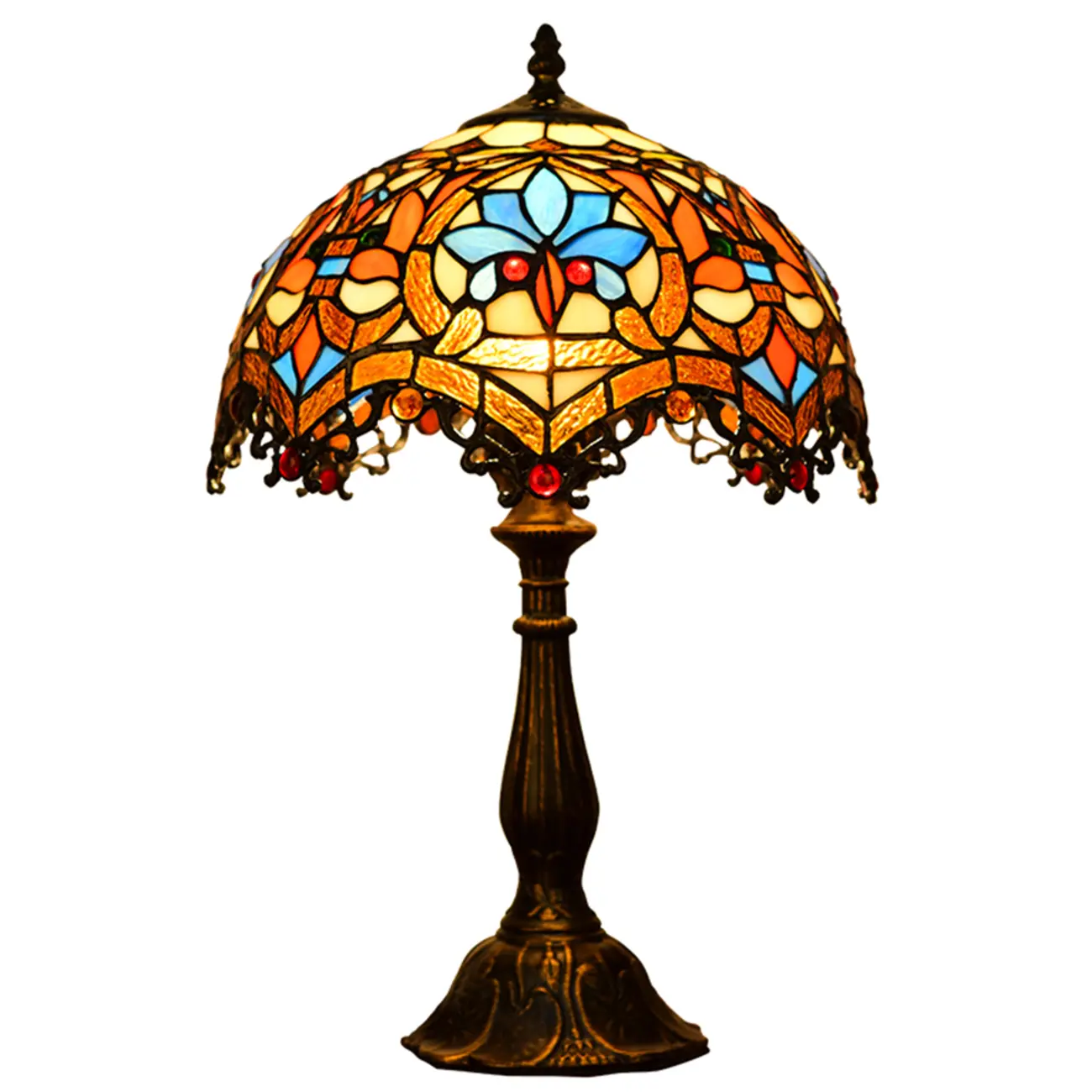 Elegant Tiffany Glass Dome Bronze Bedroom Lamp Image - 9 | homeyfad