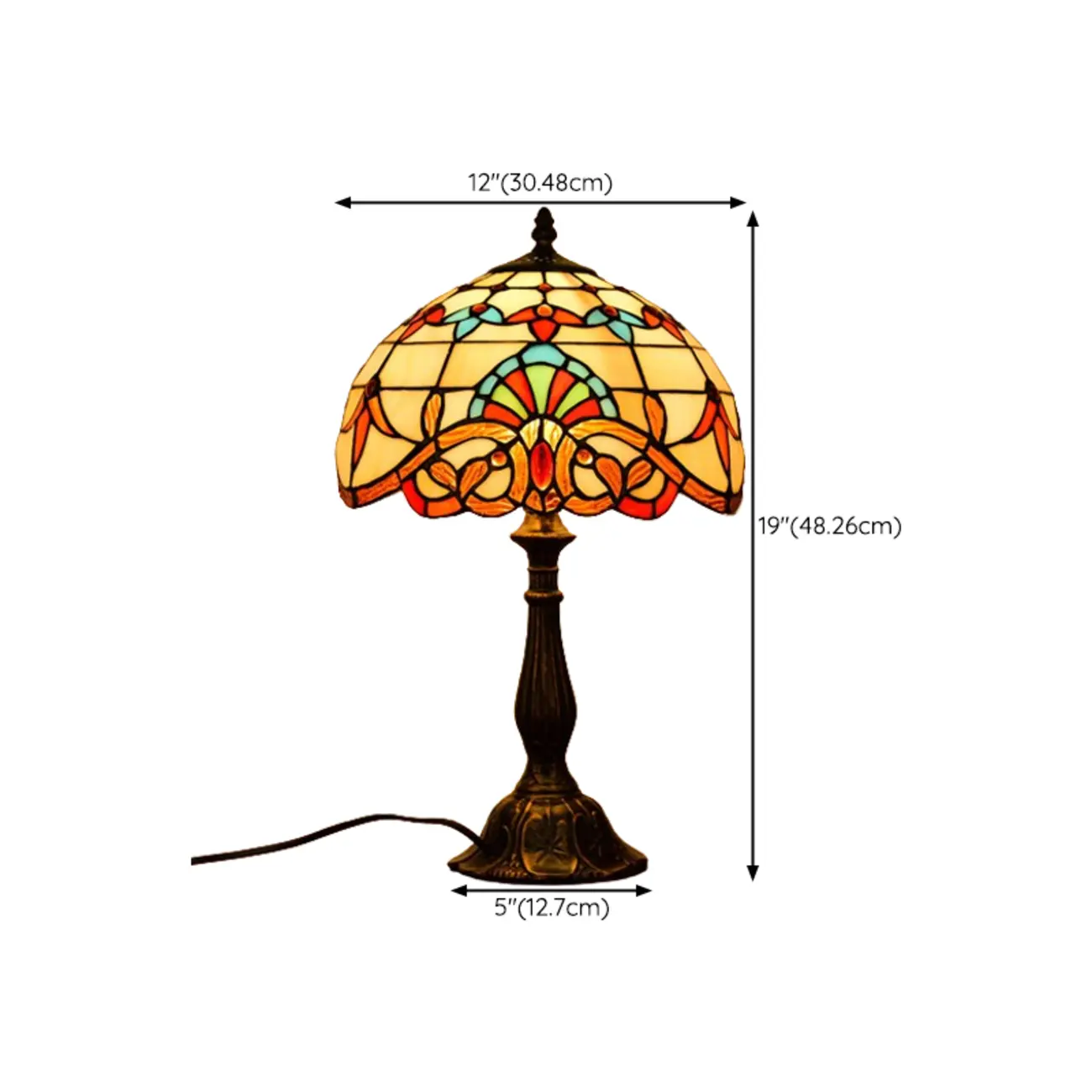 Elegant Tiffany Glass Dome Bronze Bedroom Lamp #size | homeyfad