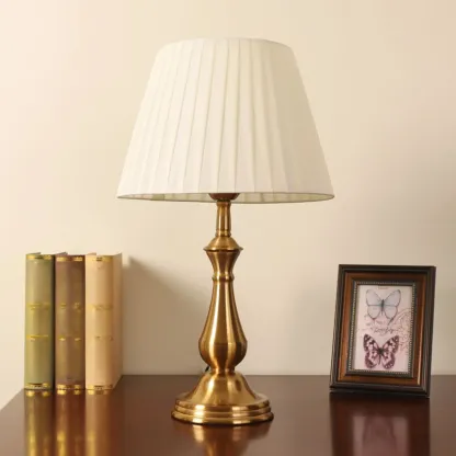 Elegant Classic Gold Metal Table Lamp With Fabric Shade Image - 4