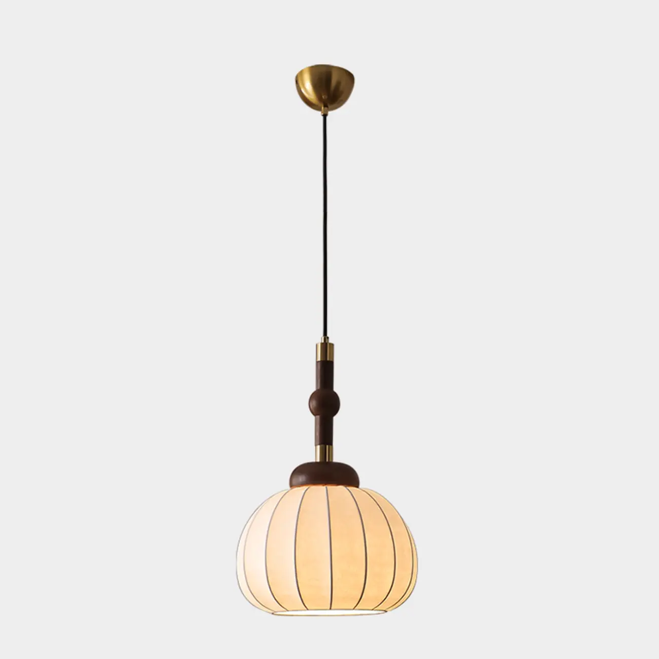 Contemporary Pumpkin Wood & Silk Beige Pendant Light  Image - 9 | homeyfad
