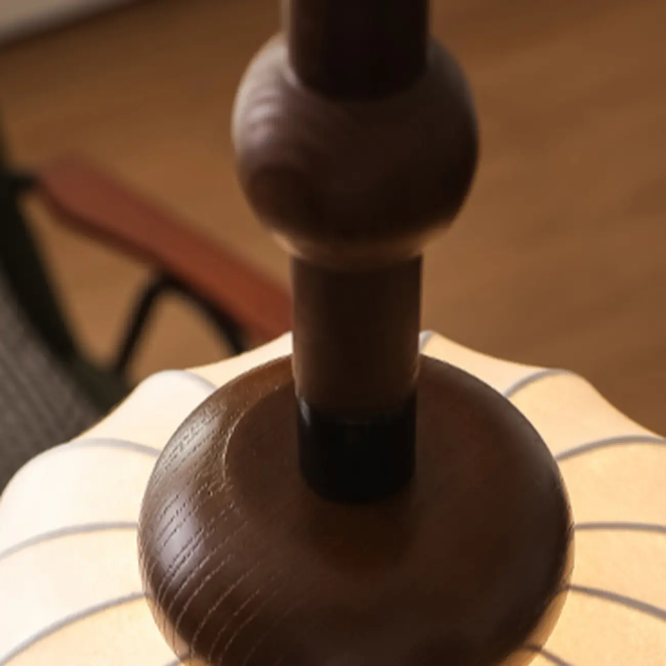 Contemporary Pumpkin Wood & Silk Beige Pendant Light  Image - 13 | homeyfad