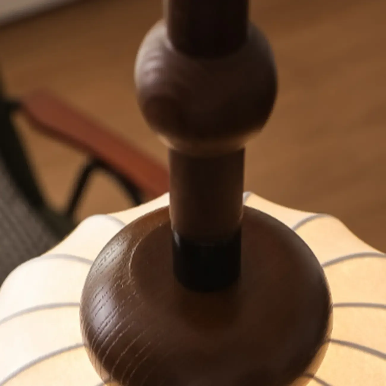 Contemporary Pumpkin Wood & Silk Beige Pendant Light  Image - 13