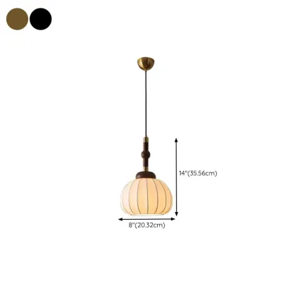 Contemporary Pumpkin Wood & Silk Beige Pendant Light  #size