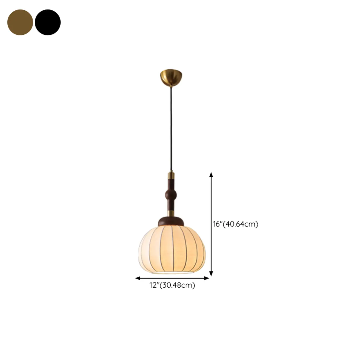 Contemporary Pumpkin Wood & Silk Beige Pendant Light  Image - 15 | homeyfad