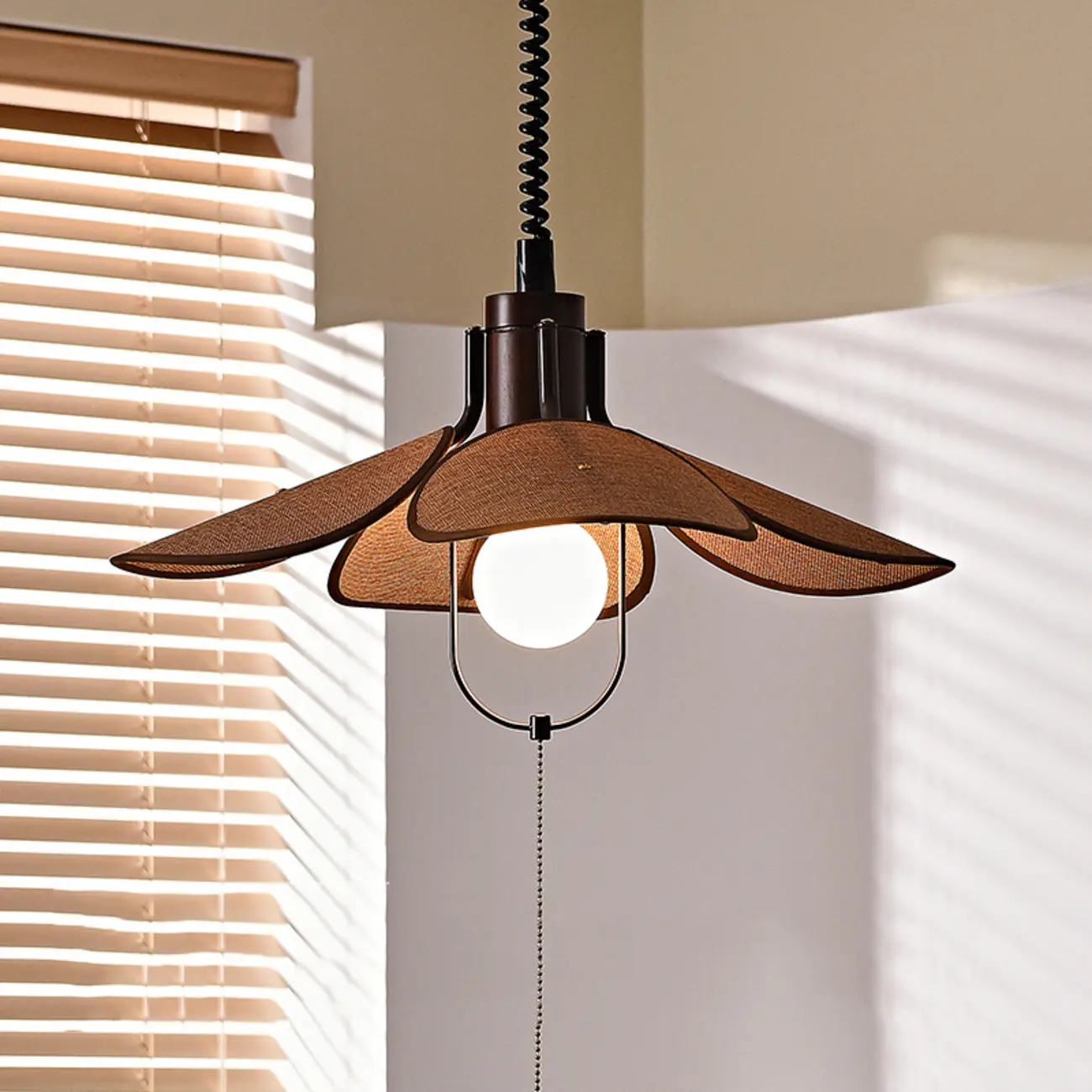 Vintage Blossom Elegant Brown Fabric LED Pendant Light Fixture 	 Image - 1 | homeyfad