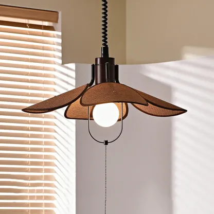 Vintage Blossom Elegant Brown Fabric LED Pendant Light Fixture 	 Image - 1