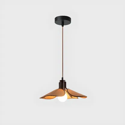 Vintage Blossom Elegant Brown Fabric LED Pendant Light Fixture 	 Image - 3
