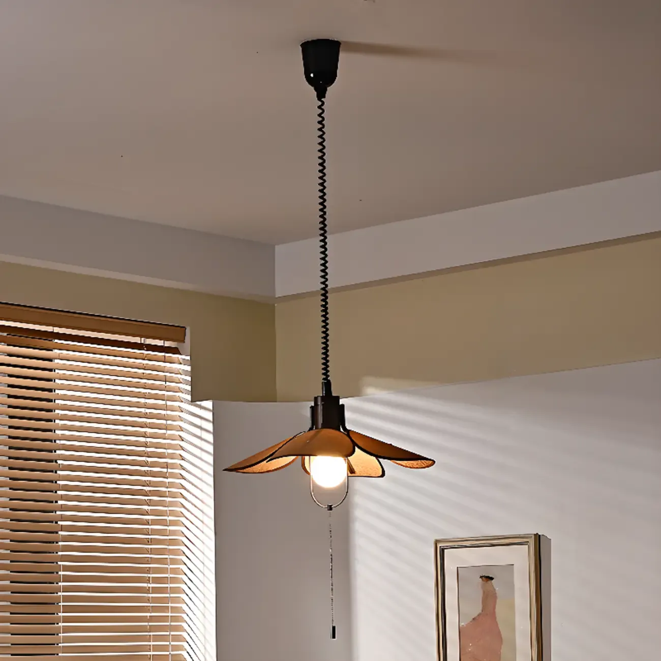 Vintage Blossom Elegant Brown Fabric LED Pendant Light Fixture 	 Image - 4