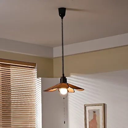 Vintage Blossom Elegant Brown Fabric LED Pendant Light Fixture 	 Image - 4