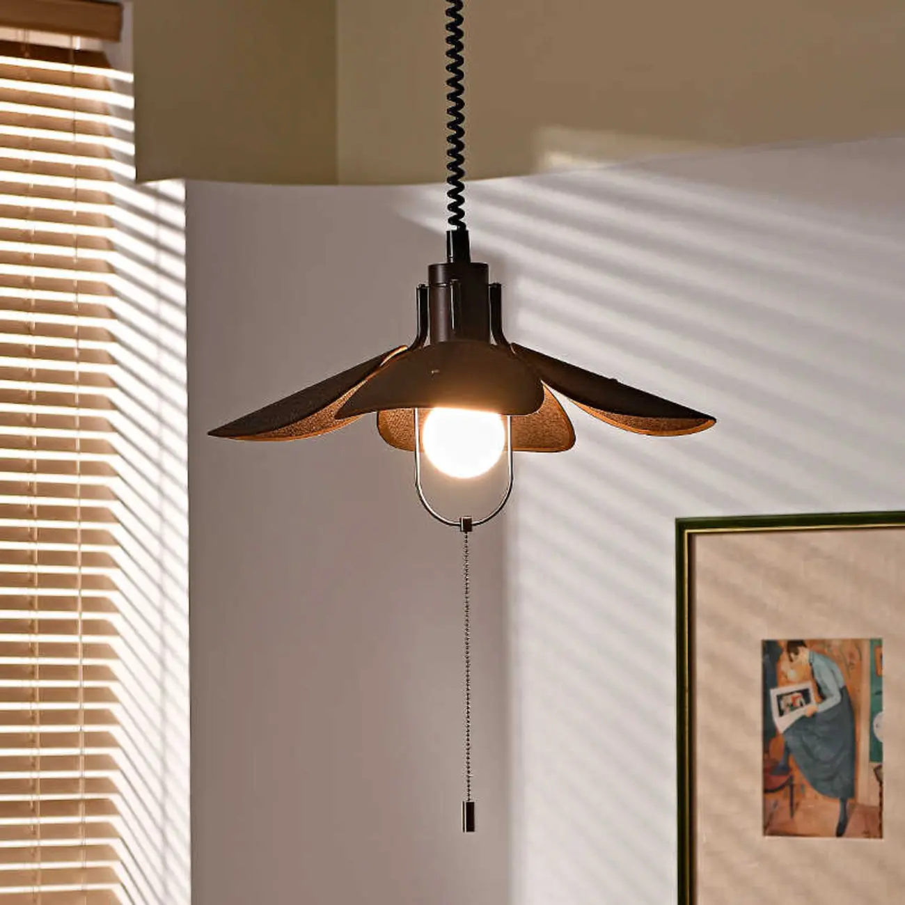 Vintage Blossom Elegant Brown Fabric LED Pendant Light Fixture 	 Image - 2 | homeyfad