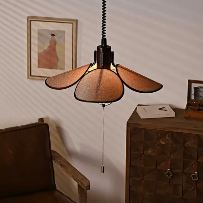 Vintage Blossom Elegant Brown Fabric LED Pendant Light Fixture 	 Image - 7