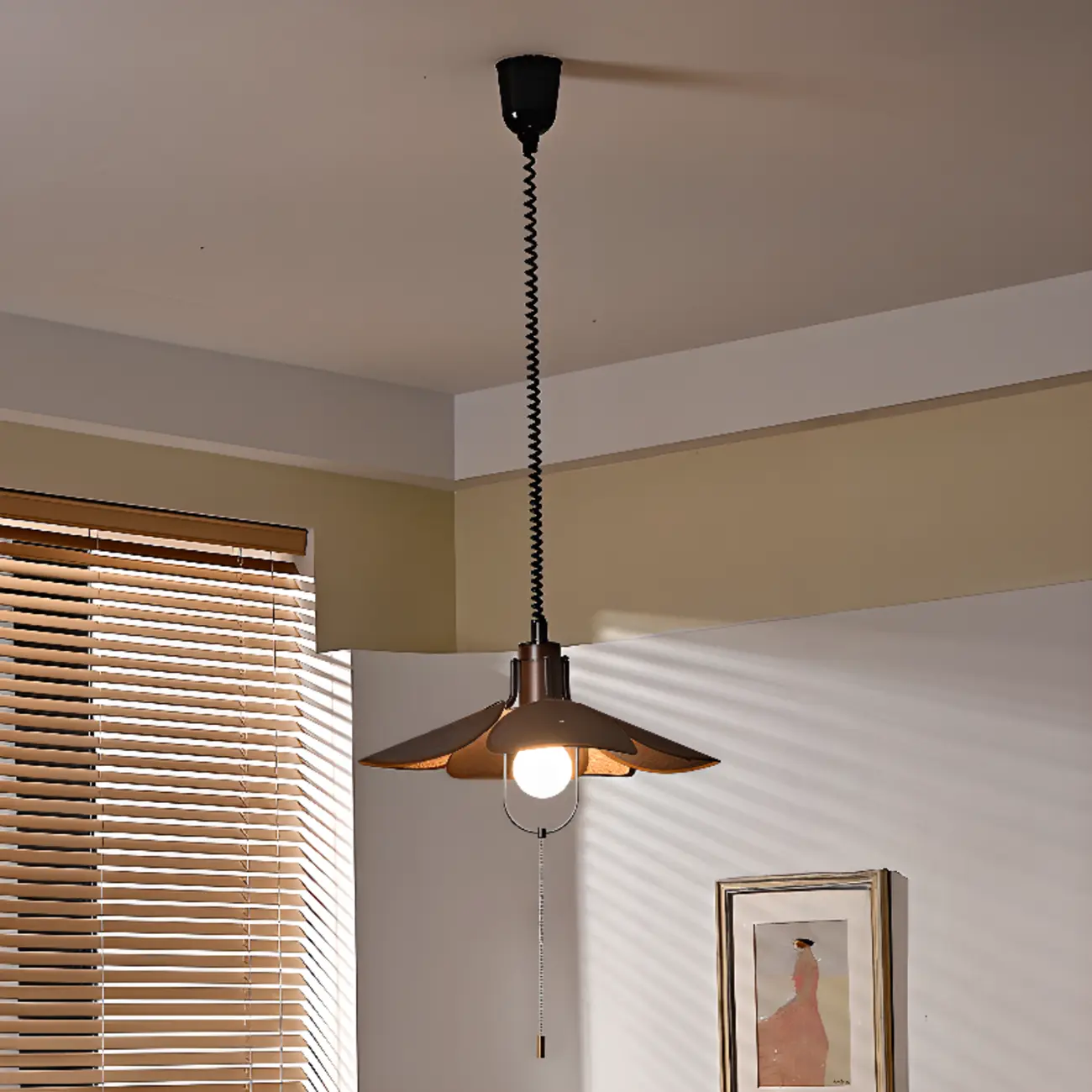 Vintage Blossom Elegant Brown Fabric LED Pendant Light Fixture 	 Image - 8 | homeyfad