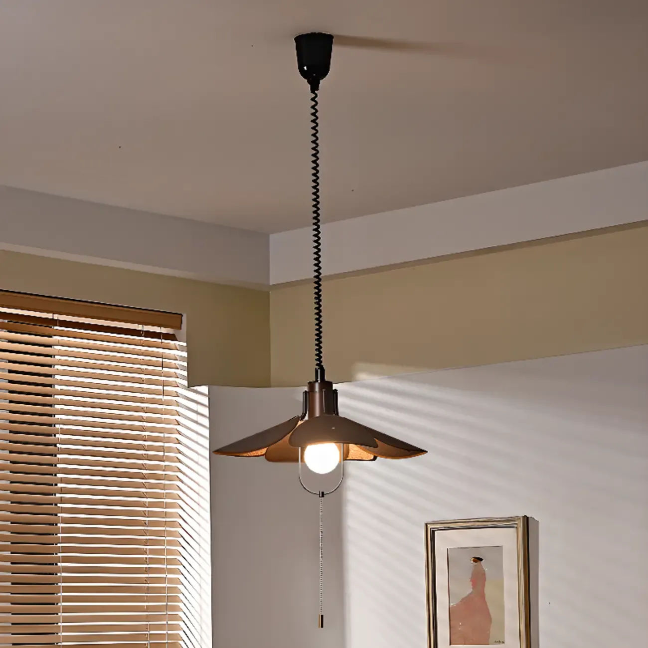 Vintage Blossom Elegant Brown Fabric LED Pendant Light Fixture 	 Image - 8