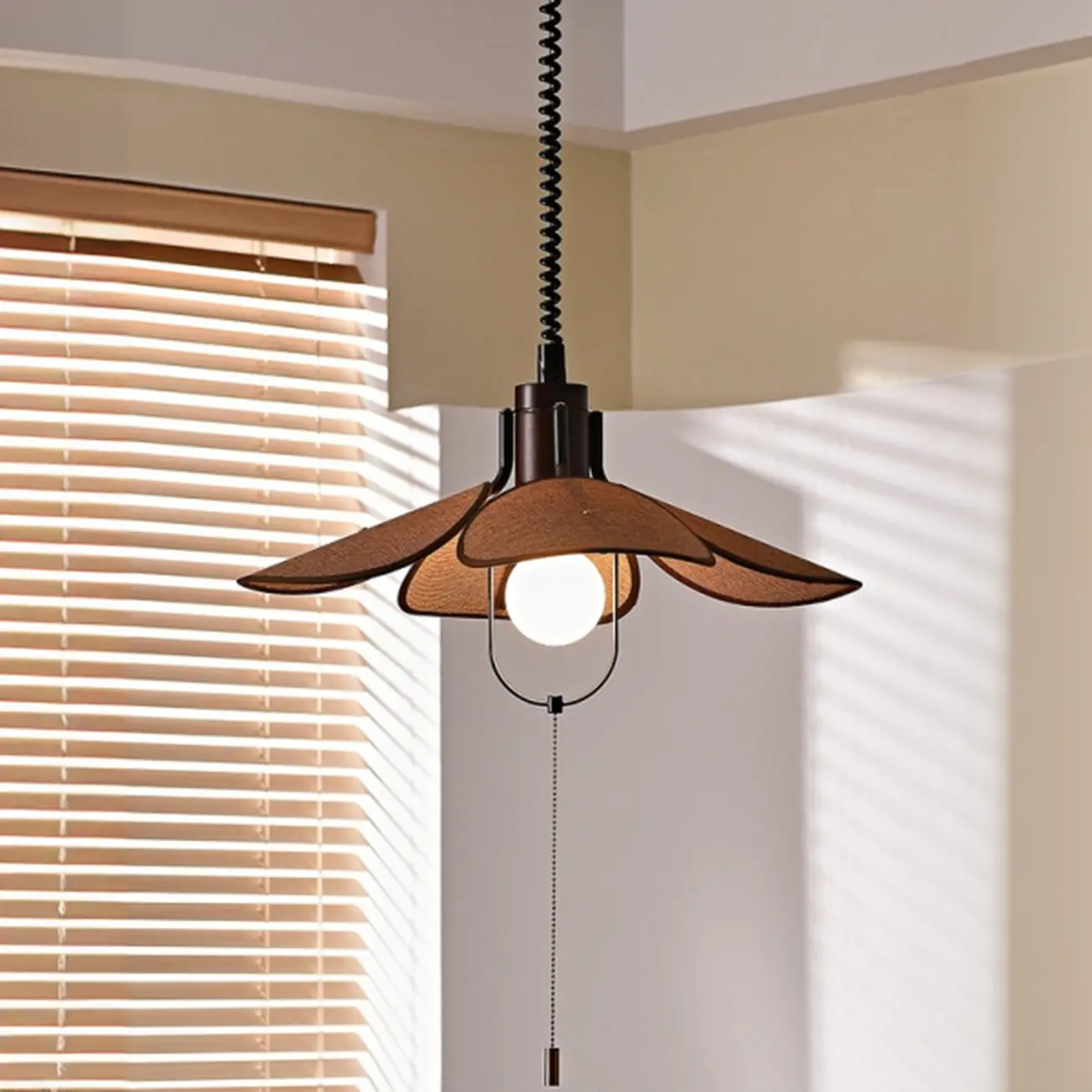 Vintage Blossom Elegant Brown Fabric LED Pendant Light Fixture 	 Image - 6 | homeyfad