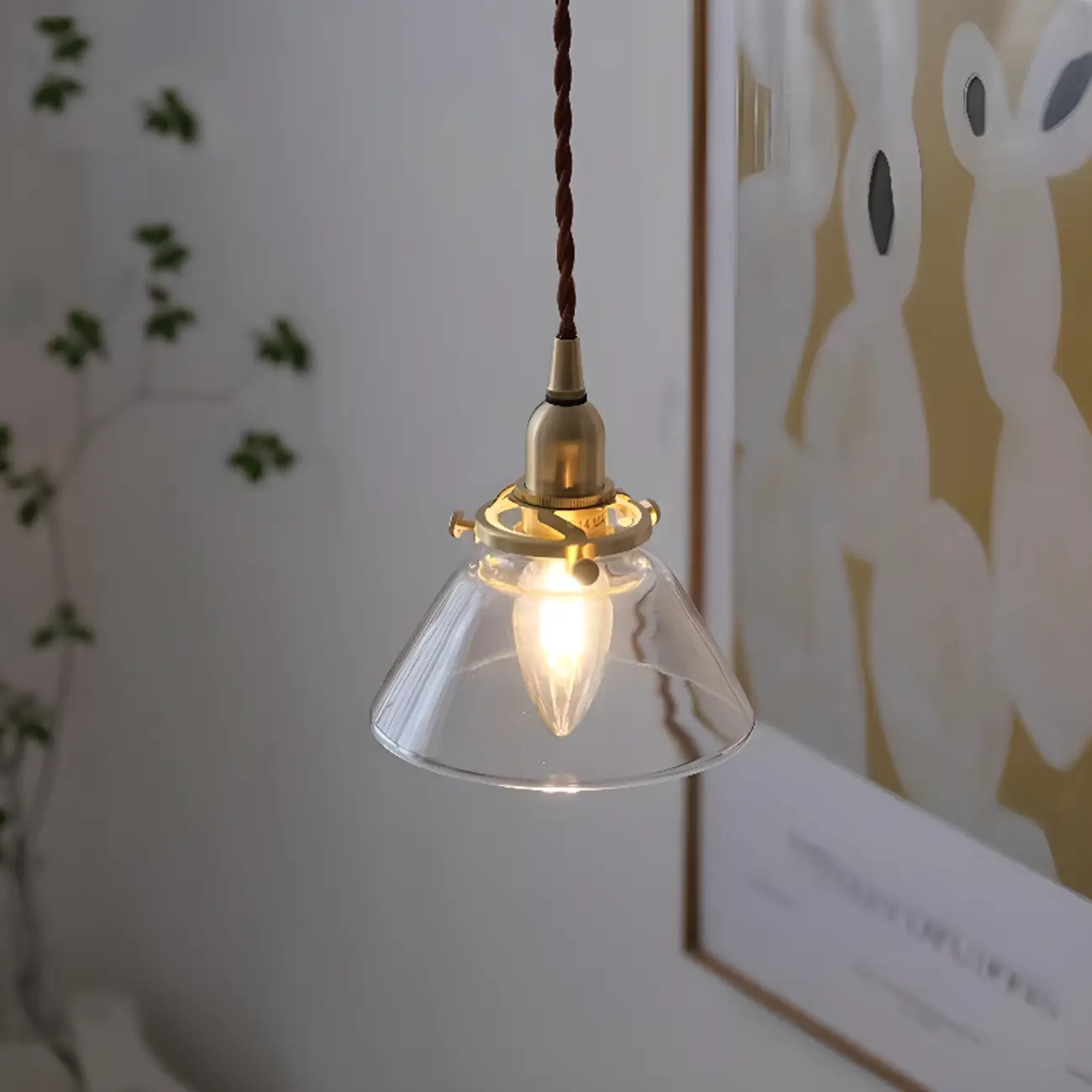 Minimalist Tapered Clear Glass Brass Pendant Light  Image - 1 | homeyfad