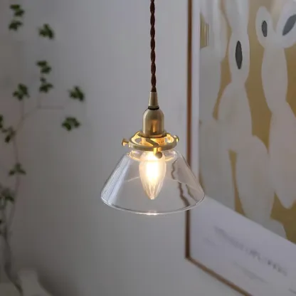 Minimalist Tapered Clear Glass Brass Pendant Light  Image - 1