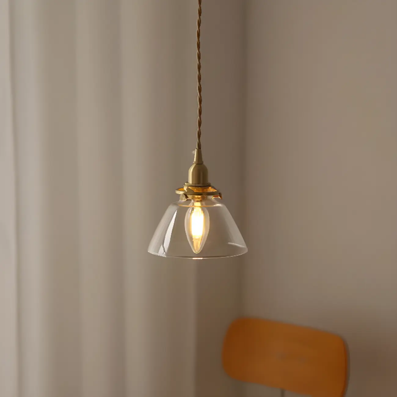 Minimalist Tapered Clear Glass Brass Pendant Light  Image - 3 | homeyfad