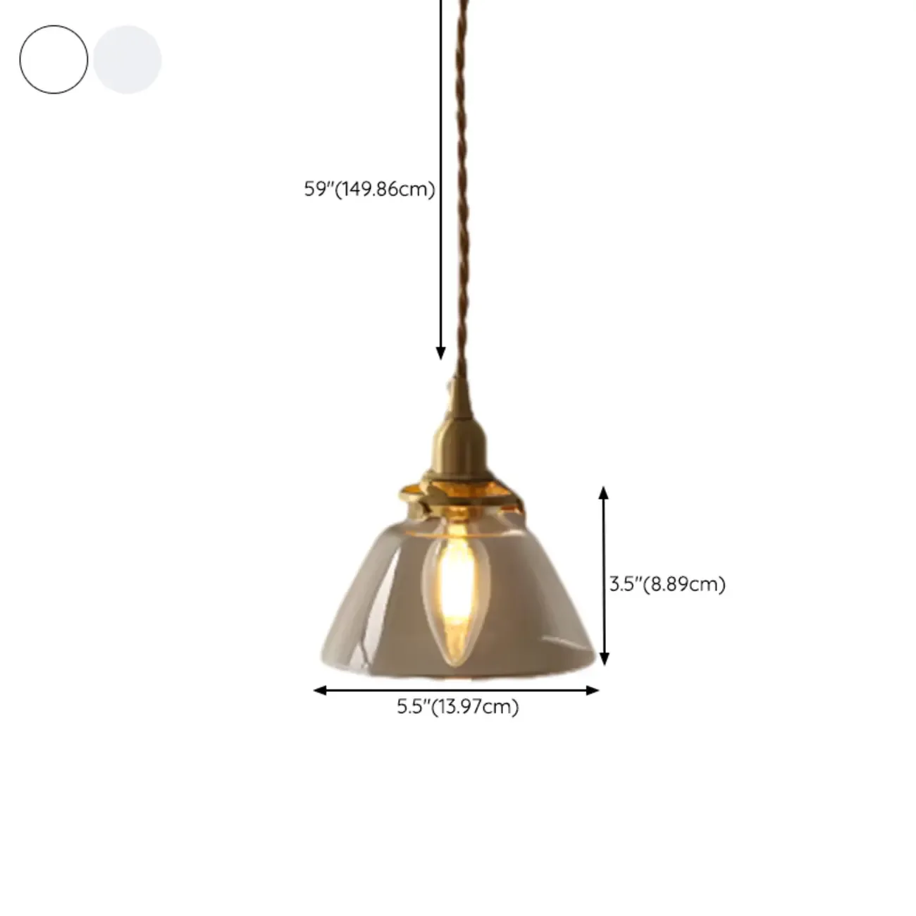 Minimalist Tapered Clear Glass Brass Pendant Light  #size