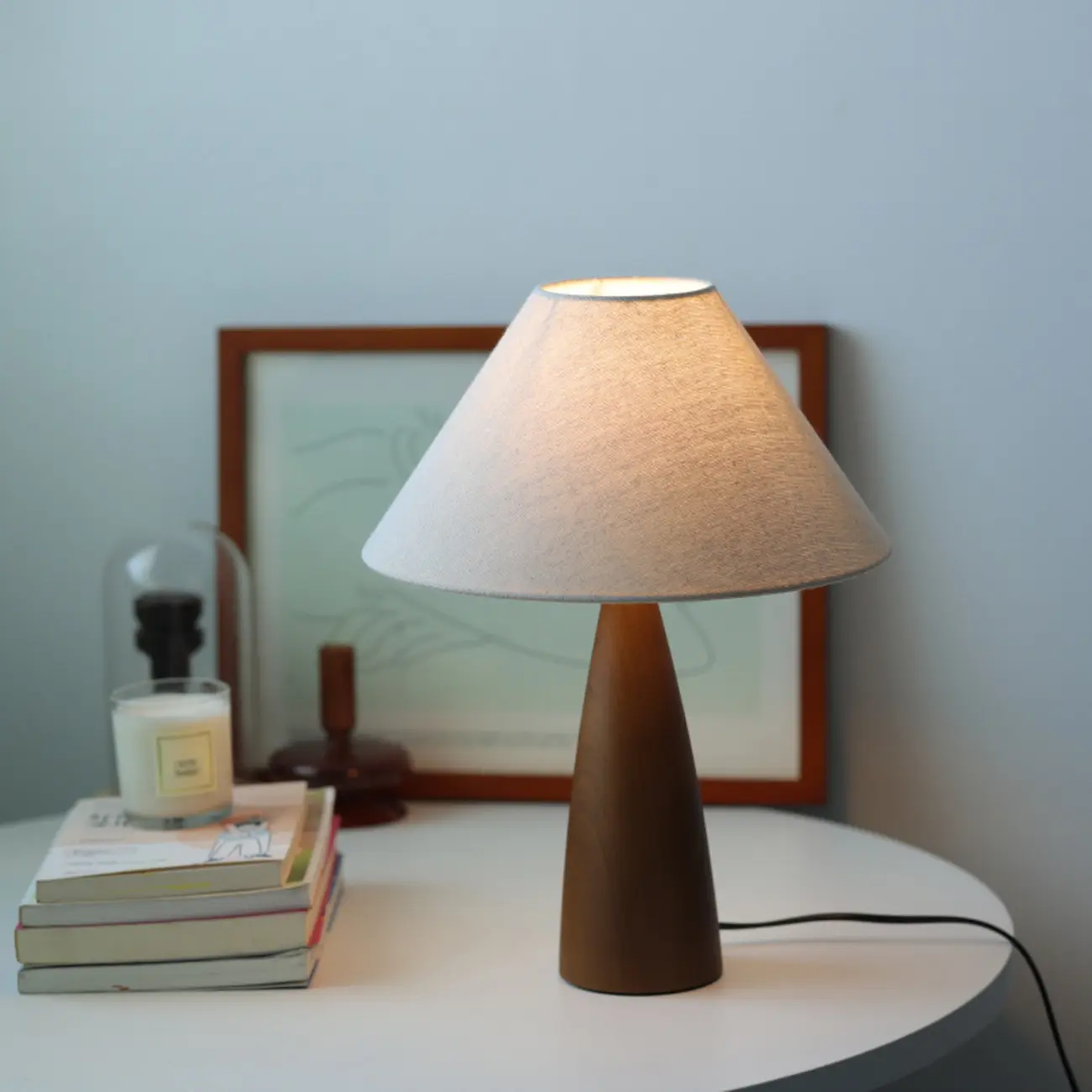 Wooden Modern Walnut LED Table Lamp with Fabric Shade Image - 1 | homeyfad