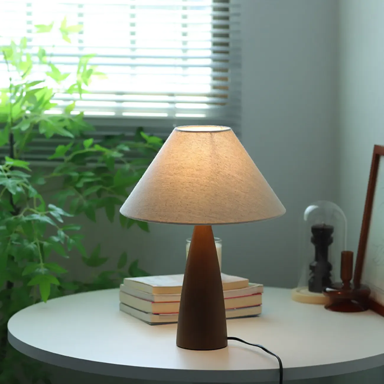 Wooden Modern Walnut LED Table Lamp with Fabric Shade Image - 2