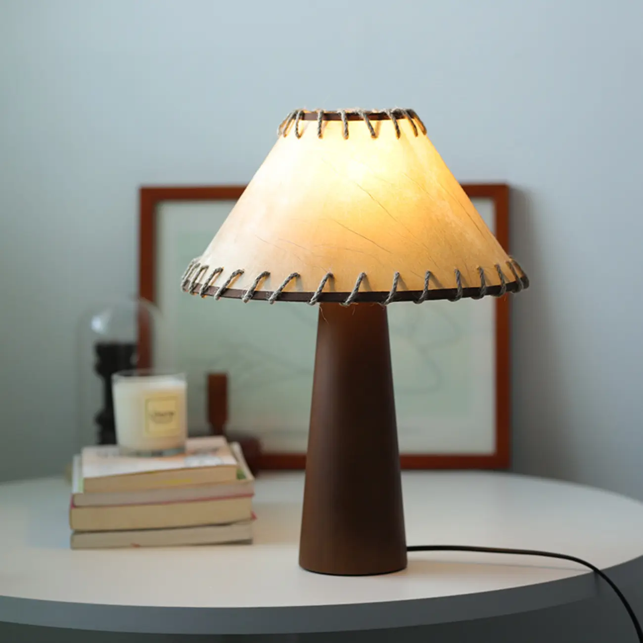 Wooden Modern Walnut LED Table Lamp with Fabric Shade Image - 3 | homeyfad