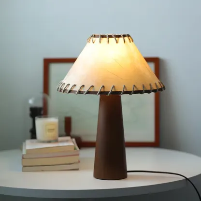 Wooden Modern Walnut LED Table Lamp with Fabric Shade Image - 3