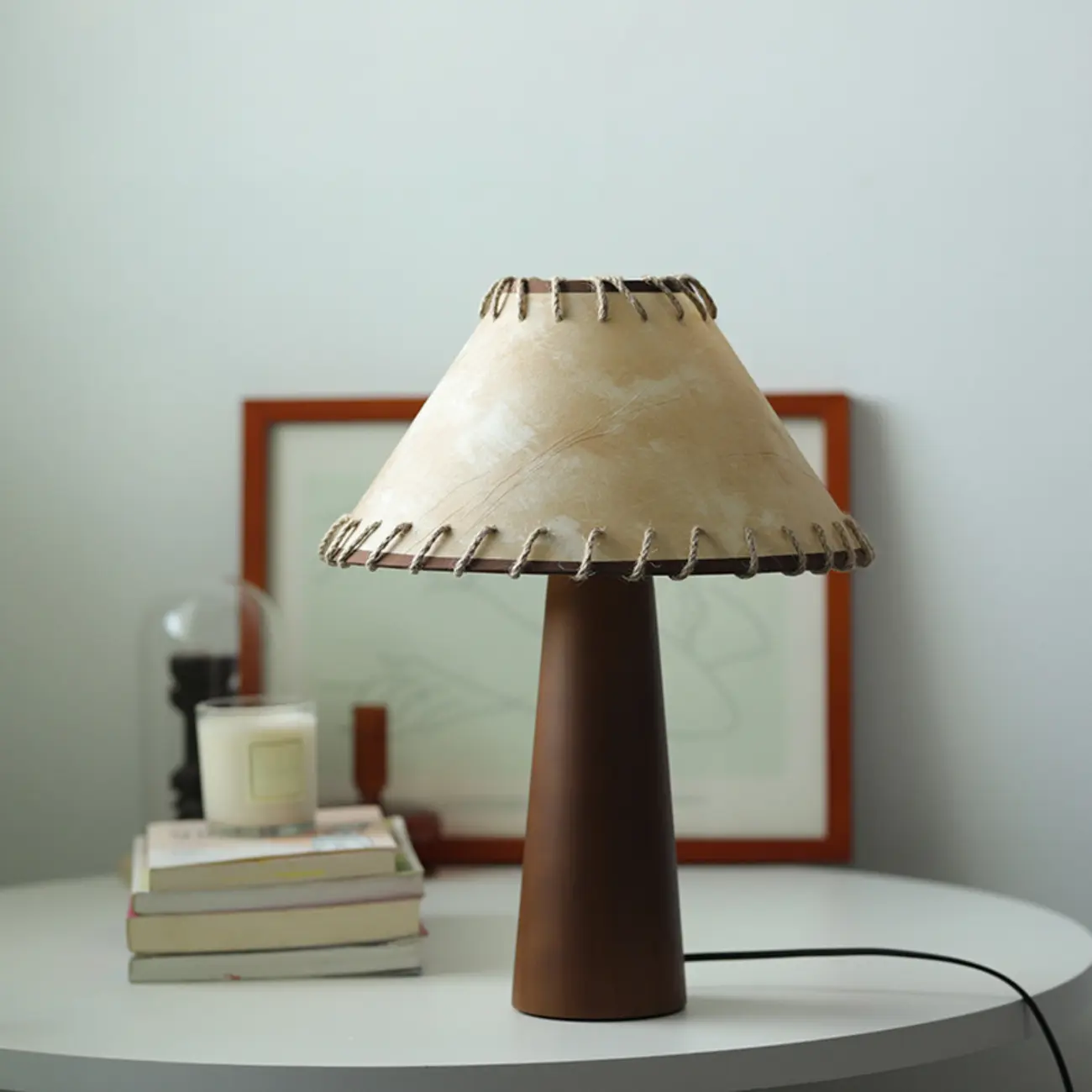 Wooden Modern Walnut LED Table Lamp with Fabric Shade Image - 4 | homeyfad