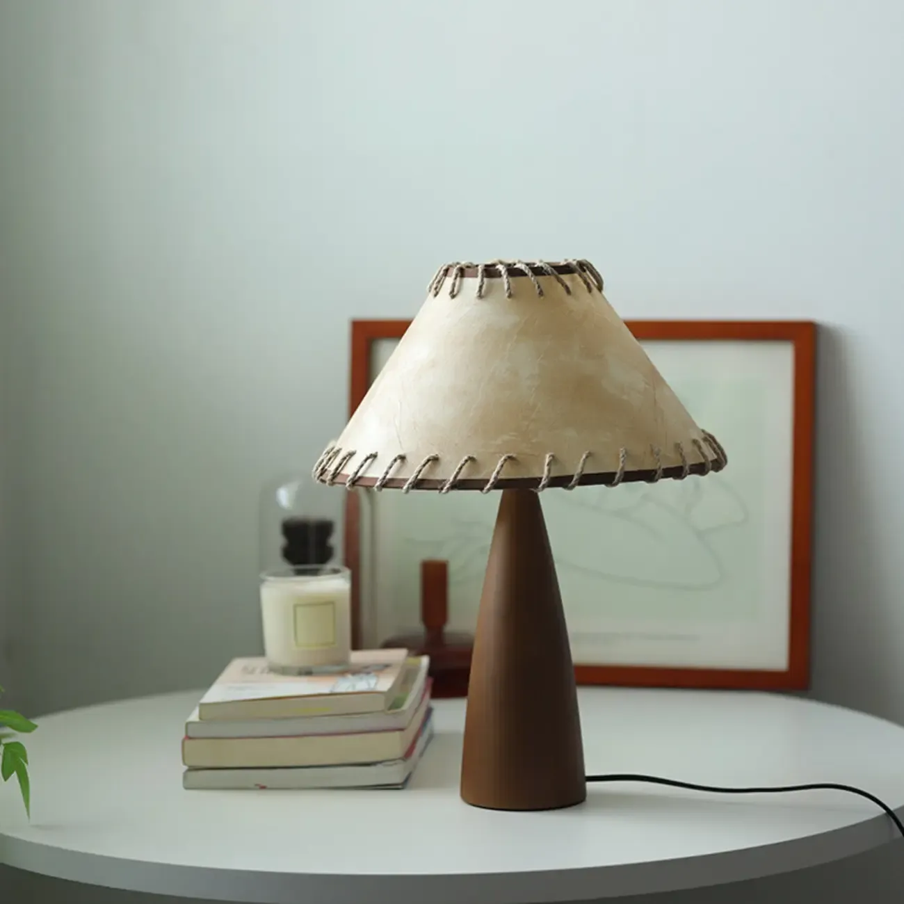 Wooden Modern Walnut LED Table Lamp with Fabric Shade Image - 8