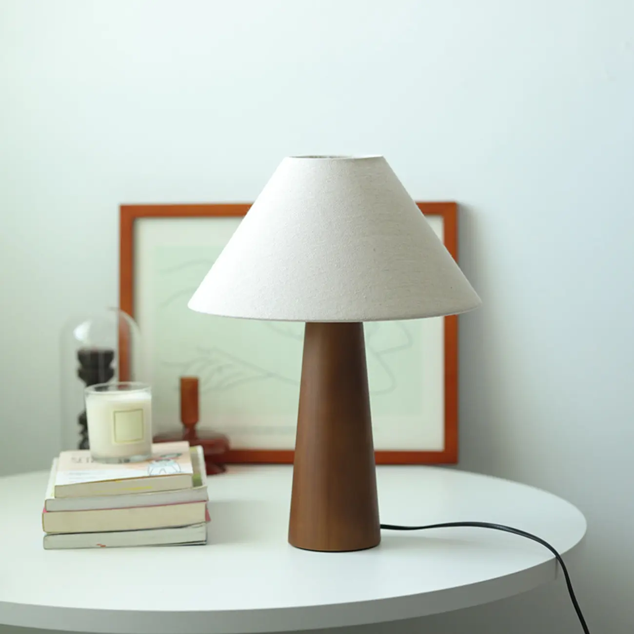 Wooden Modern Walnut LED Table Lamp with Fabric Shade Image - 9 | homeyfad